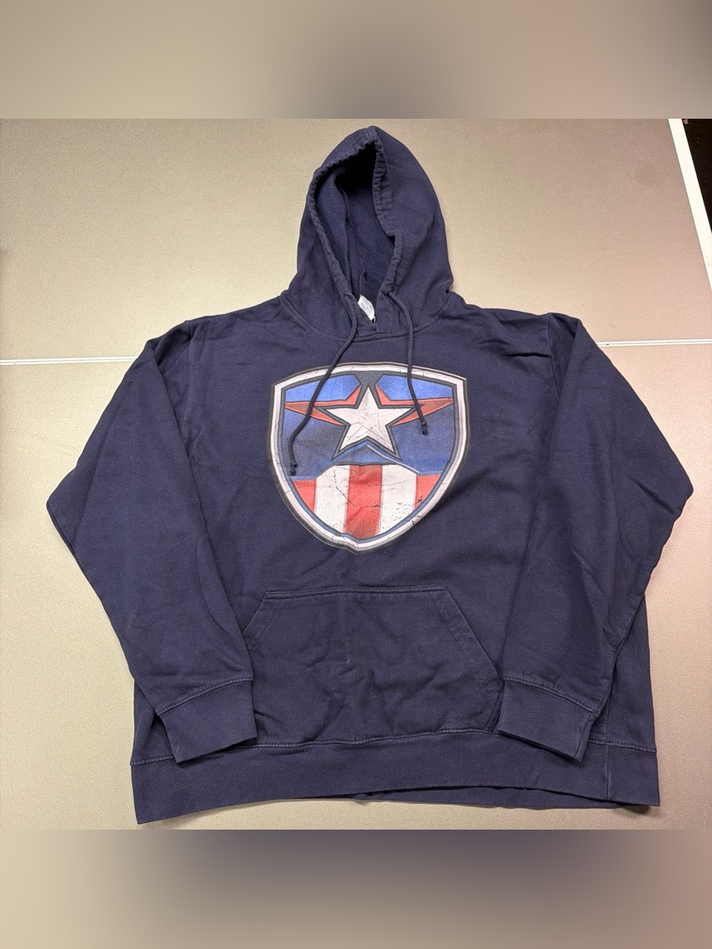 Marvel Captain America Shield Graphic Hoodie Navy Blue Adult Size XL DeltaFleece